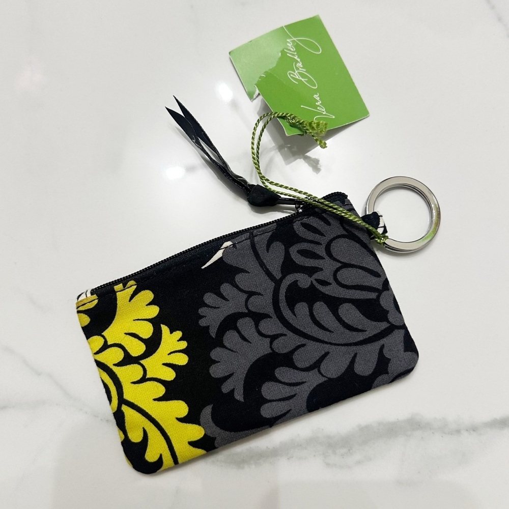 Vera Bradley Black Zip Id Case Floral Coquette Wallet Keyring